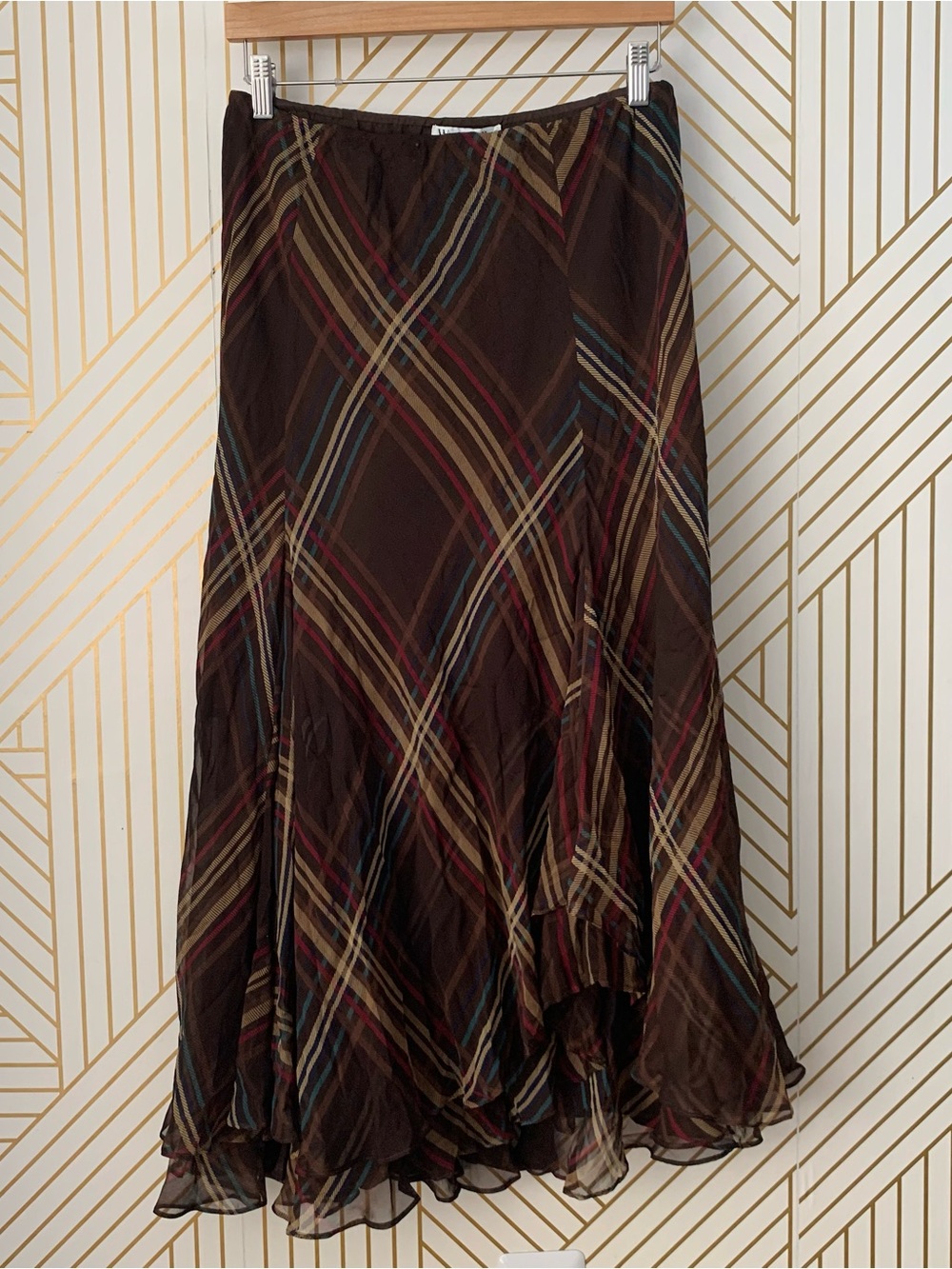 Winter Silks 100% Silk bias cut plaid tartan gypsy boho Renfair Flowy midi skirt - Picture 1 of 13